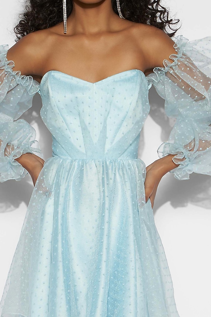 Powder Blue Off Shoulder Skater Dress Design by Tisharth By Shivani at  Pernia's Pop Up Shop 2026