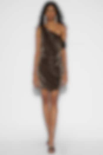 Brown One Shoulder Mini Dress by Tisharth By Shivani