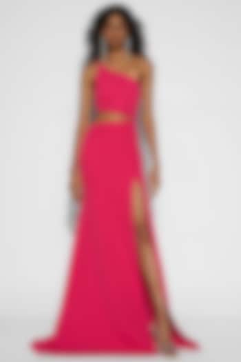 Hot Pink One Shoulder Gown by Tisharth By Shivani