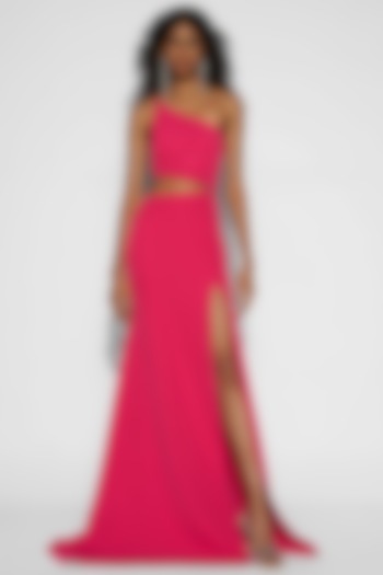 Hot Pink One Shoulder Gown by Tisharth By Shivani at Pernia's Pop Up Shop