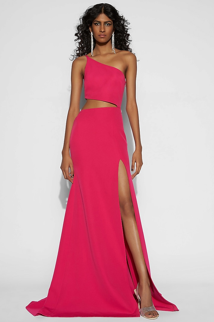 Hot Pink One Shoulder Gown by Tisharth By Shivani