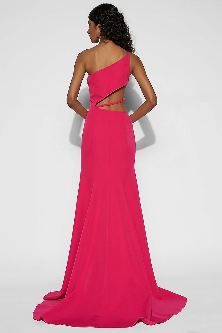 Hot Pink One Shoulder Gown by Tisharth By Shivani at Pernia's Pop Up Shop