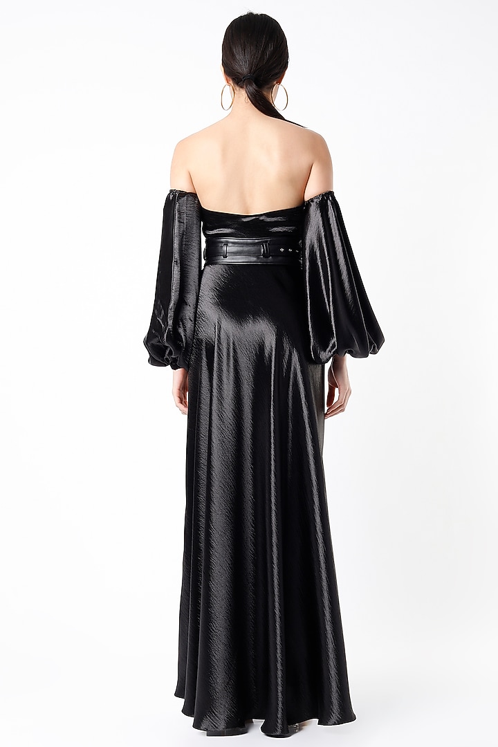Black Tube Vacation Dress With Detachable Balloon Sleeves by Tisharth By Shivani at Pernia's Pop Up Shop
