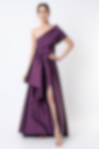 Purple Taffeta Silk Gown by Tisharth By Shivani