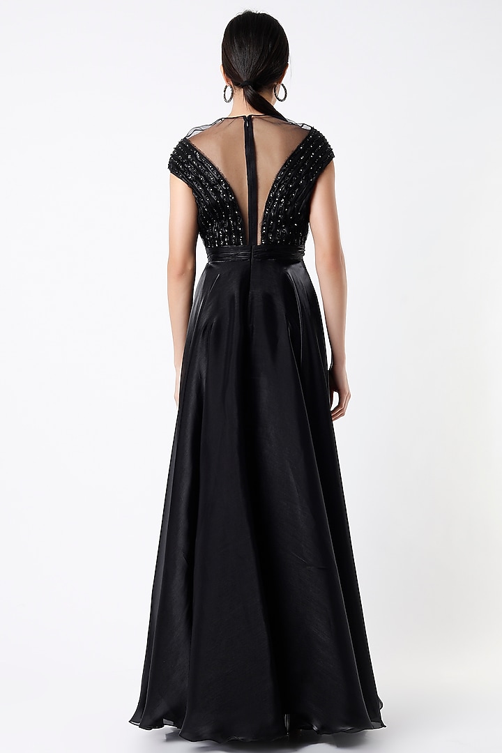 Black Organza Embroidered Gown by Tisharth By Shivani at Pernia's Pop Up Shop