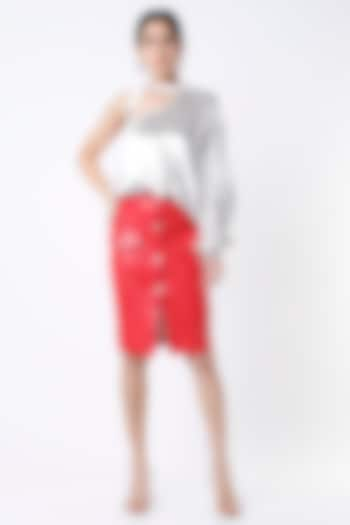 Silver & Cherry Red Faux Leather Skirt Set by Tisharth By Shivani at Pernia's Pop Up Shop