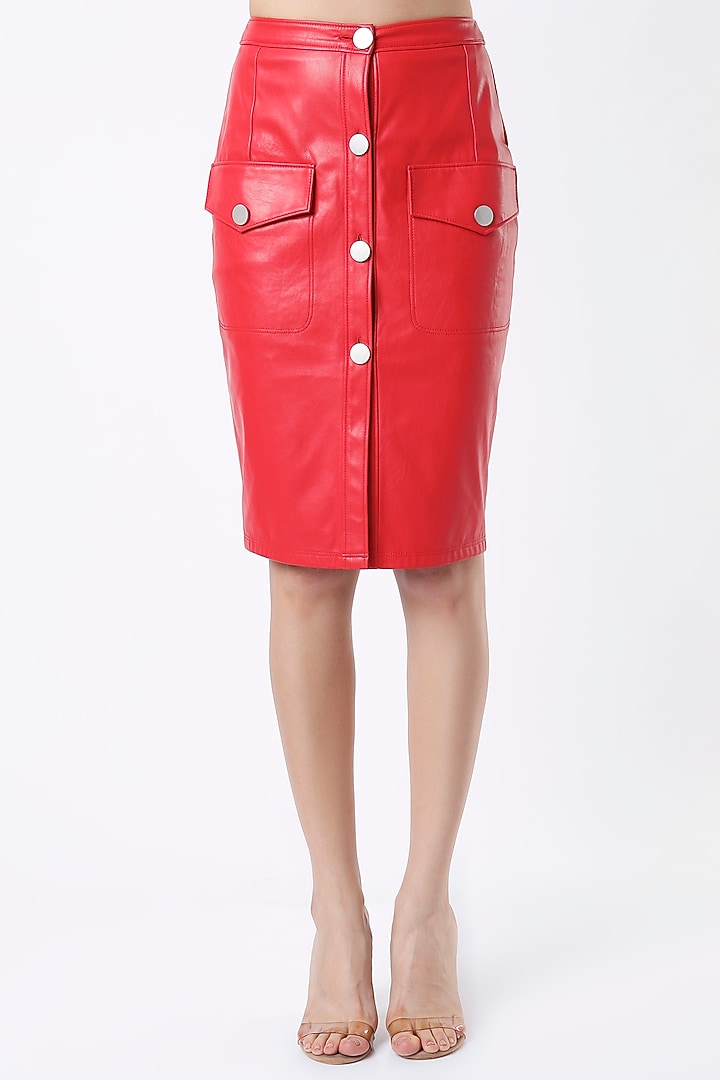 Silver & Cherry Red Faux Leather Skirt Set by Tisharth By Shivani at Pernia's Pop Up Shop