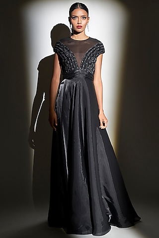 Black Embroidered Gown by Tisharth by Shivani