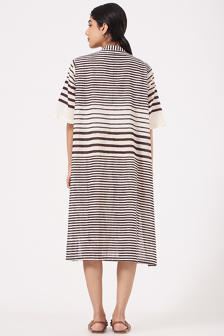 White & Black Cotton Printed Summer Shirt Dress by Tilla at Pernia's Pop Up Shop