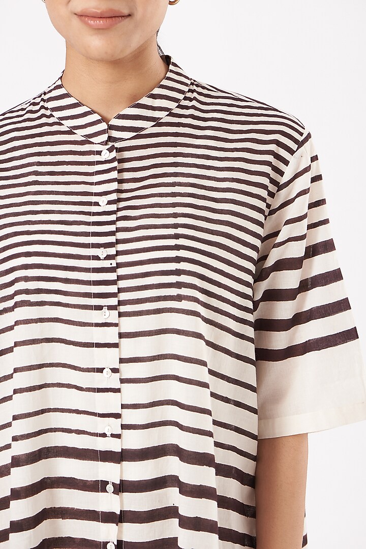 White & Black Cotton Printed Summer Shirt Dress by Tilla at Pernia's Pop Up Shop