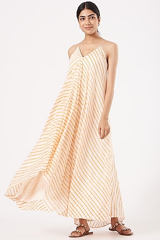 Yellow & White Cotton Maxi Spaghetti Dress by Tilla
