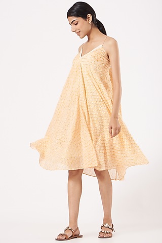 Yellow & White Cotton Mini Spaghetti Dress by Tilla