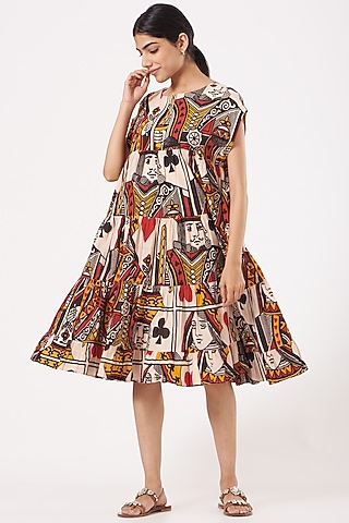 Multi-Colored Cotton Knee-Length Dress by Tilla