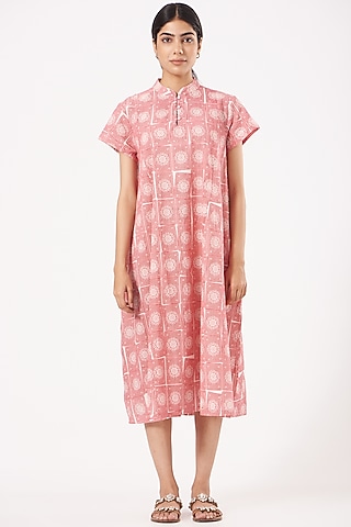 Red Cotton Midi Dress by Tilla