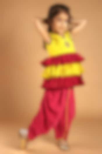 Pink & Yellow Mul Chanderi Embroidered Co-Ord Set For Girls by Tilsim by Sagarika Mehrotra at Pernia's Pop Up Shop
