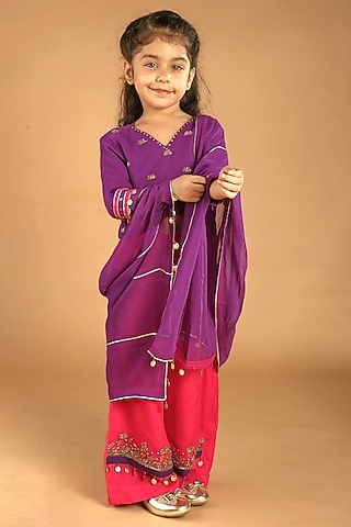 Pink Georgette Embroidered Sharara Set For Girls by Tilsim by Sagarika Mehrotra
