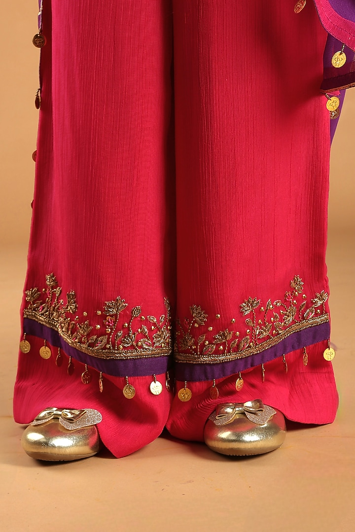 Pink Georgette Embroidered Sharara Set For Girls by Tilsim by Sagarika Mehrotra at Pernia's Pop Up Shop