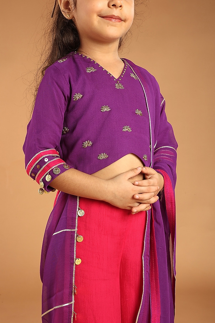 Pink Georgette Embroidered Sharara Set For Girls by Tilsim by Sagarika Mehrotra at Pernia's Pop Up Shop
