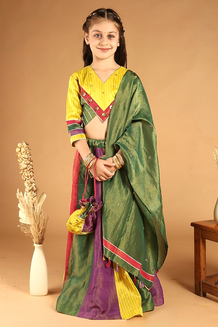 Multi-Colored Tissue Lehenga Set For Girls by Tilsim by Sagarika Mehrotra at Pernia's Pop Up Shop