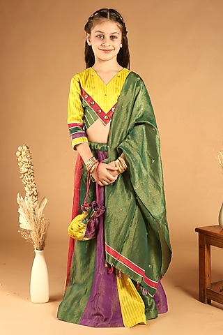 Multi-Colored Tissue Lehenga Set For Girls by Tilsim by Sagarika Mehrotra