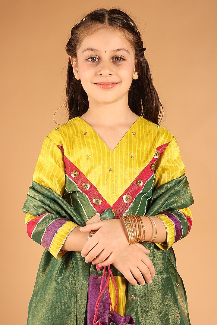 Multi-Colored Tissue Lehenga Set For Girls by Tilsim by Sagarika Mehrotra at Pernia's Pop Up Shop