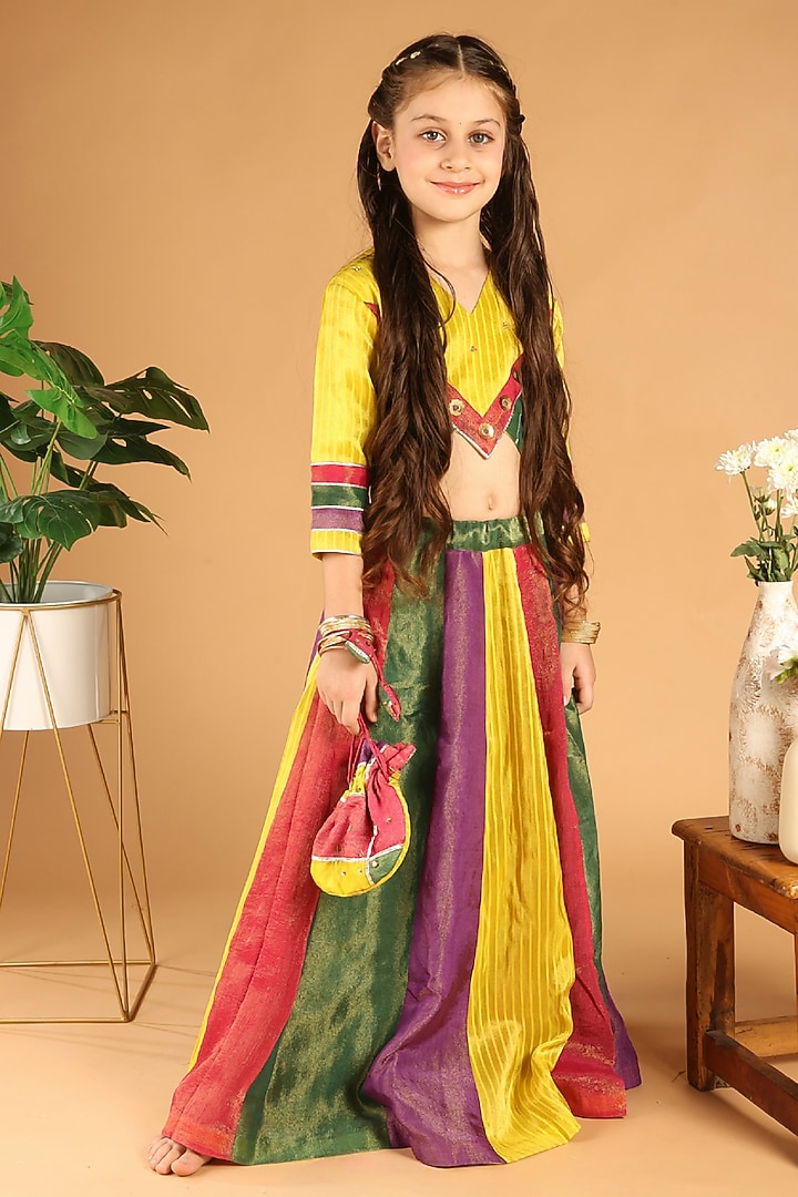 Multi-Colored Tissue Lehenga Set For Girls by Tilsim by Sagarika Mehrotra at Pernia's Pop Up Shop