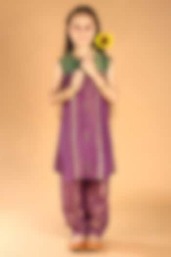 Purple Tissue Embroidered Kurta Set For Girls by Tilsim by Sagarika Mehrotra at Pernia's Pop Up Shop