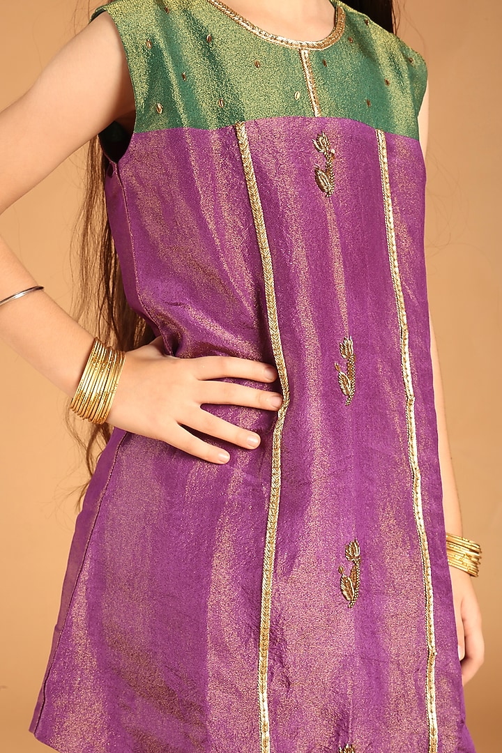 Purple Tissue Embroidered Kurta Set For Girls by Tilsim by Sagarika Mehrotra at Pernia's Pop Up Shop