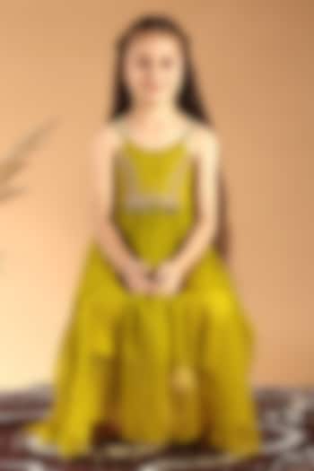 Green Chiffon Embroidered Dress For Girls by Tilsim by Sagarika Mehrotra at Pernia's Pop Up Shop