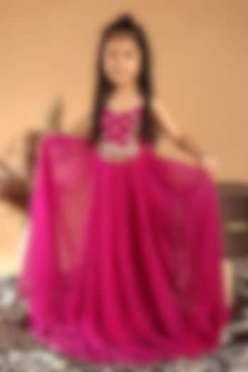 Magenta Chiffon Embroidered Dress For Girls by Tilsim by Sagarika Mehrotra at Pernia's Pop Up Shop