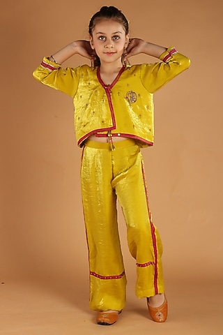 Yellow Tissue Co-Ord Set For Girls by Tilsim by Sagarika Mehrotra