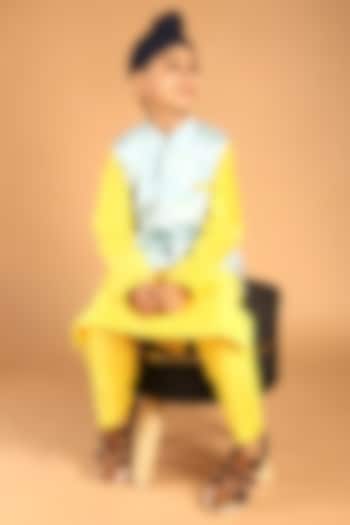 Light Blue Chanderi Hand Embroidered Nehru Jacket Set For Boys by Tilsim by Sagarika Mehrotra at Pernia's Pop Up Shop