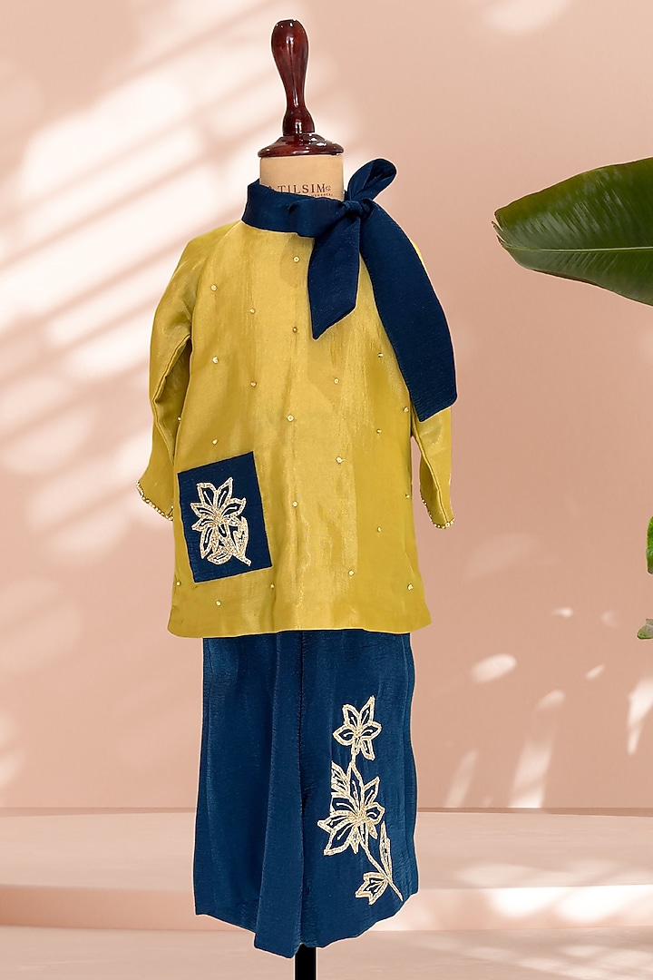 Navy Blue Organza & Tissue Gota Embroidered Co-Ord Set For Girls by Tilsim by Sagarika Mehrotra at Pernia's Pop Up Shop