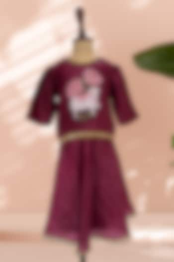 Deep Maroon Tissue Embroidered Skirt Set For Girls by Tilsim by Sagarika Mehrotra at Pernia's Pop Up Shop