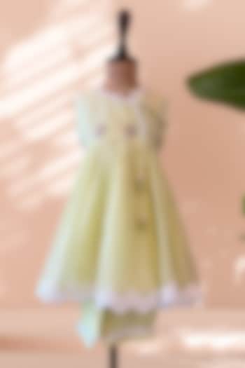 Light Yellow Mul Cotton Floral Embroidered Co-Ord Set For Girls by Tilsim by Sagarika Mehrotra at Pernia's Pop Up Shop