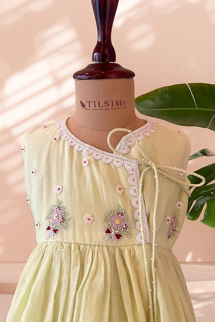 Light Yellow Mul Cotton Floral Embroidered Co-Ord Set For Girls by Tilsim by Sagarika Mehrotra at Pernia's Pop Up Shop