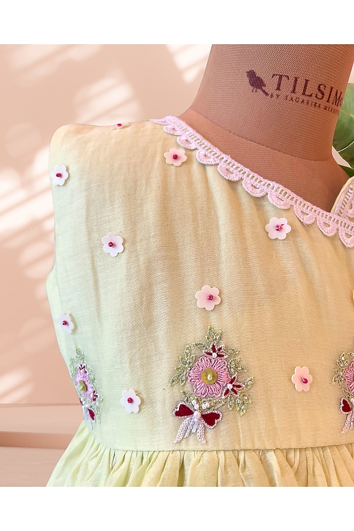 Light Yellow Mul Cotton Floral Embroidered Co-Ord Set For Girls by Tilsim by Sagarika Mehrotra at Pernia's Pop Up Shop