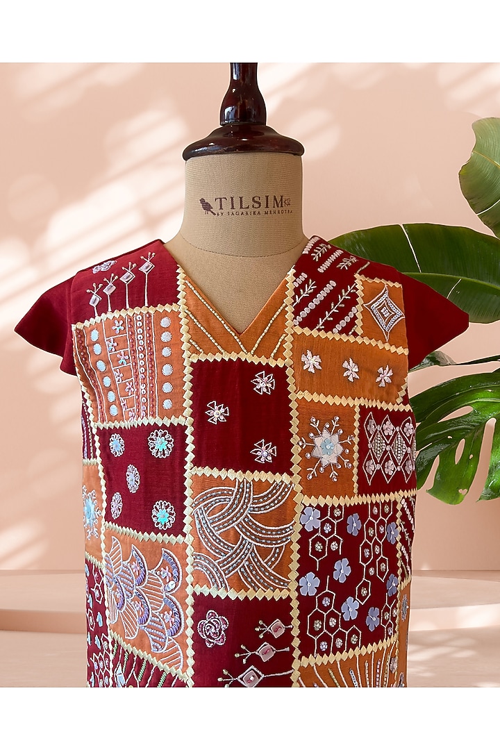 Red Mul Cotton Patchwork Co-Ord Set For Girls by Tilsim by Sagarika Mehrotra at Pernia's Pop Up Shop