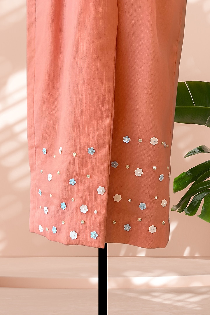 Peach Chiffon Floral Embroidered Cape Set For Girls by Tilsim by Sagarika Mehrotra at Pernia's Pop Up Shop