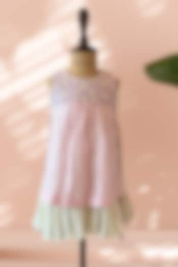 Pink Mul Cotton Floral Embroidered Layered Dress For Girls by Tilsim by Sagarika Mehrotra at Pernia's Pop Up Shop