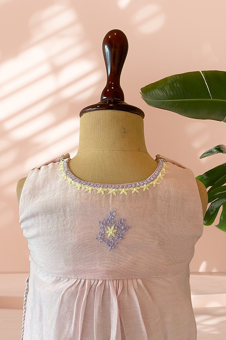 Pink Mul Cotton Floral Embroidered Layered Dress For Girls by Tilsim by Sagarika Mehrotra at Pernia's Pop Up Shop
