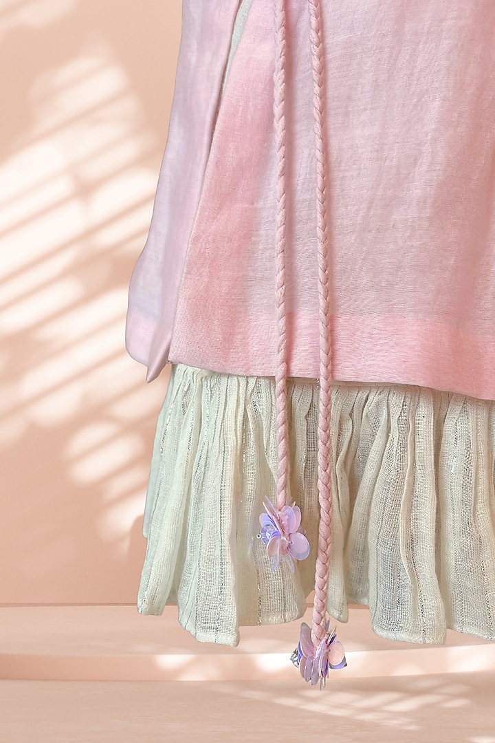 Pink Mul Cotton Floral Embroidered Layered Dress For Girls by Tilsim by Sagarika Mehrotra at Pernia's Pop Up Shop