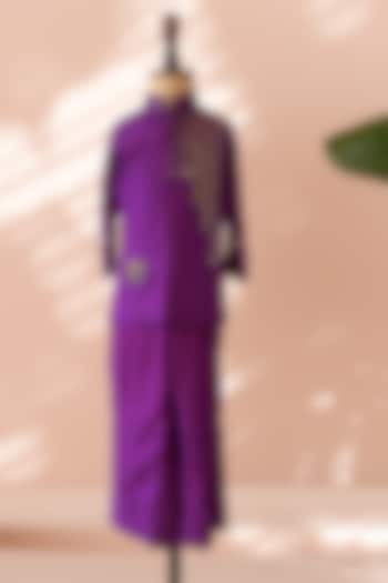 Purple Chanderi Hand Embroidered Kurta Set For Boys by Tilsim by Sagarika Mehrotra at Pernia's Pop Up Shop