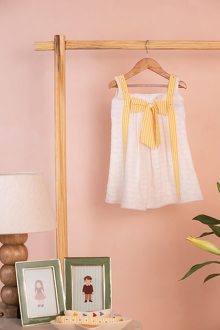 White Cotton Linen Dress For Girls by Tilsim by Sagarika Mehrotra at Pernia's Pop Up Shop