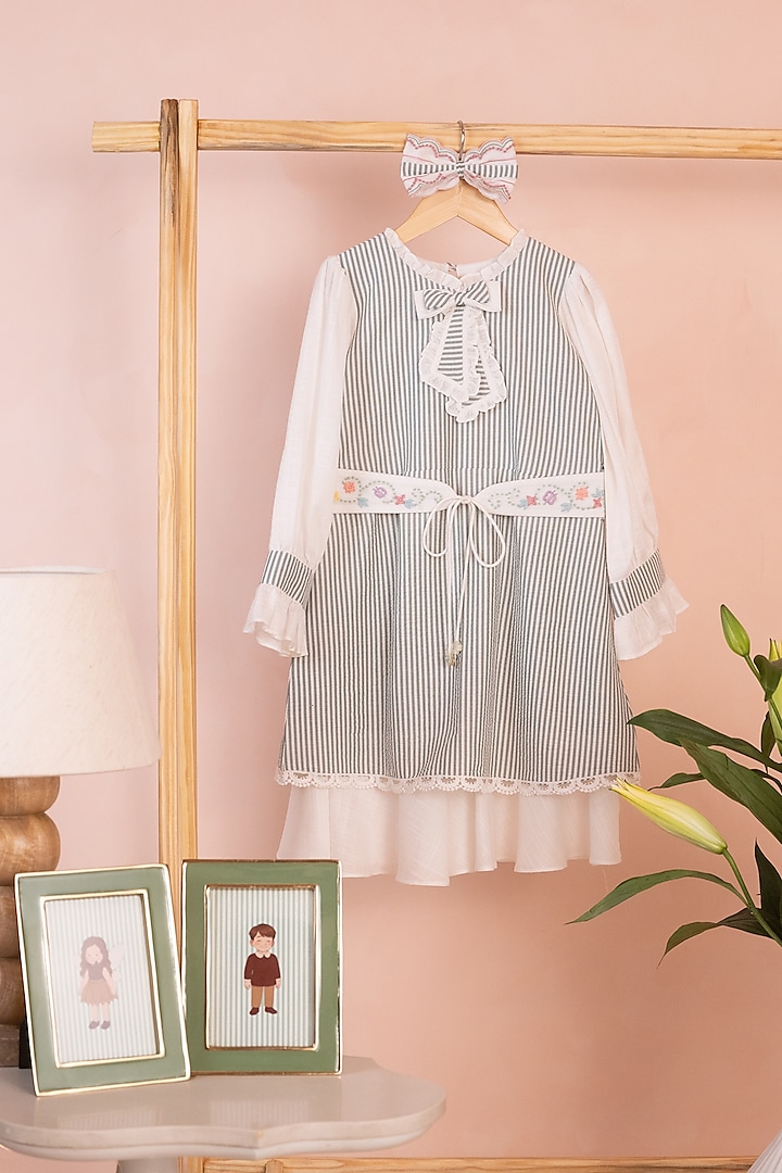 Green Cotton Linen Dress For Girls by Tilsim by Sagarika Mehrotra at Pernia's Pop Up Shop