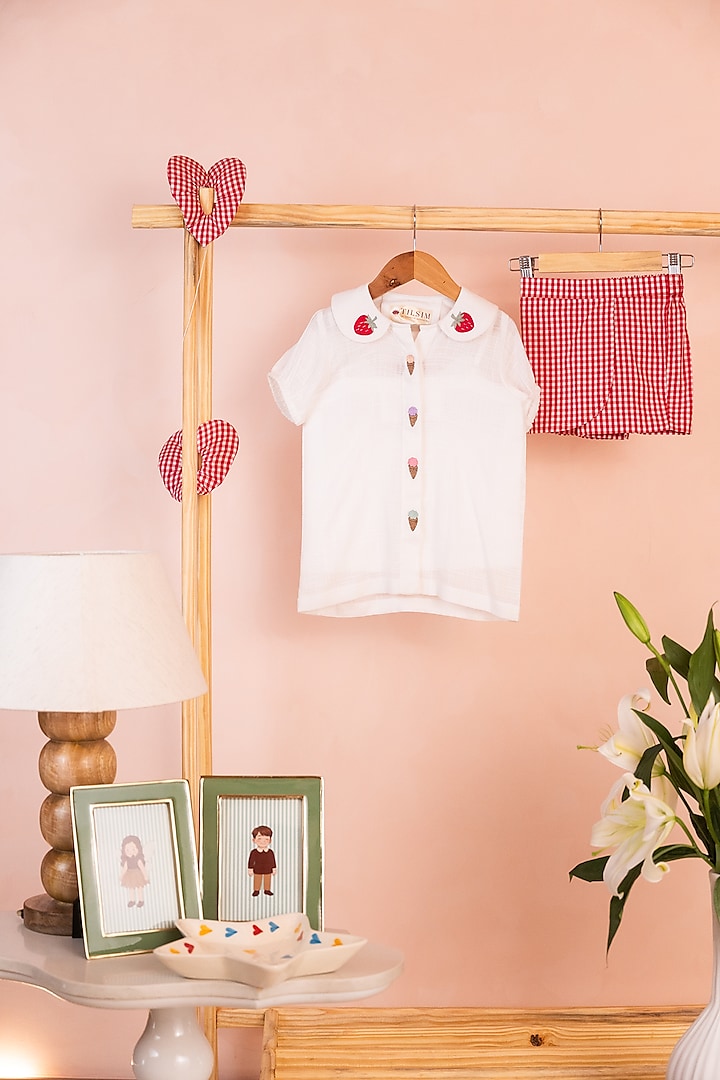 White Cotton Linen Embroidered Co-Ord Set For Girls by Tilsim by Sagarika Mehrotra at Pernia's Pop Up Shop