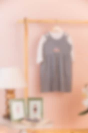 Black Cotton Linen Hand Embroidered Dress For Girls by Tilsim by Sagarika Mehrotra at Pernia's Pop Up Shop