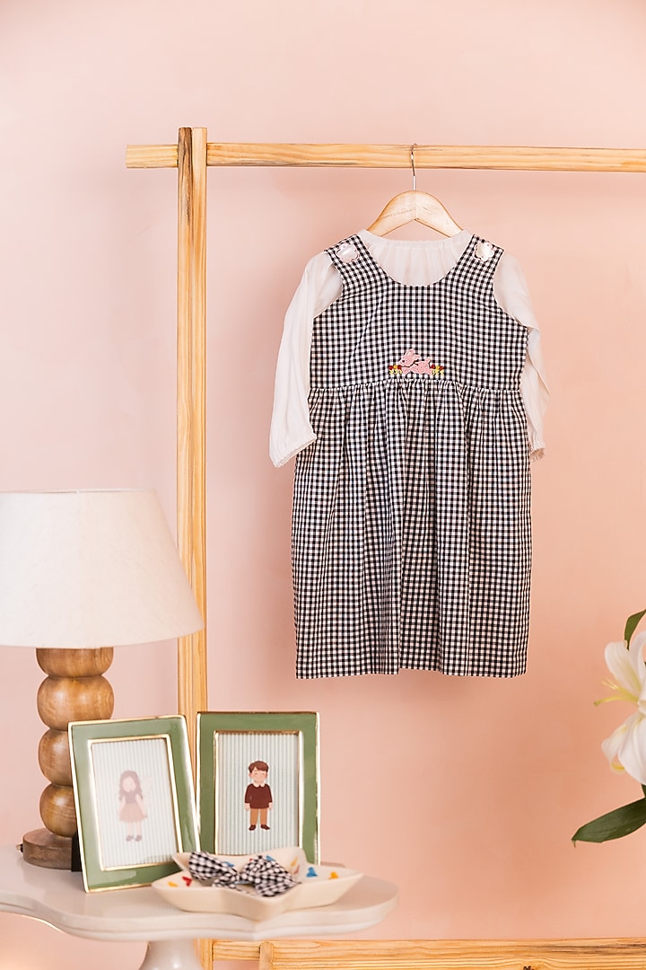 Black Cotton Linen Hand Embroidered Dress For Girls by Tilsim by Sagarika Mehrotra at Pernia's Pop Up Shop