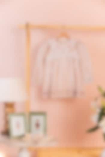 Beige & White Cotton Linen Embroidered Gingham Shirt For Girls by Tilsim by Sagarika Mehrotra at Pernia's Pop Up Shop