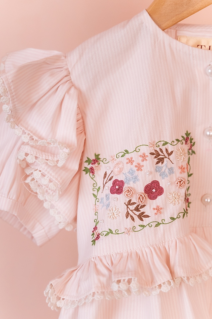 Beige Cotton Linen Printed & Floral Embroidered Co-Ord Set For Girls by Tilsim by Sagarika Mehrotra at Pernia's Pop Up Shop